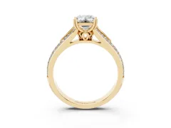 Emerald Cut Diamond Split Shank Pavé Engagement Ring Set in Yellow gold with Prong-Set Center Stone