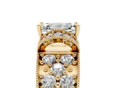 Emerald Cut Diamond Milgrain Halo Pavé Engagement Ring Set in Yellow gold with Prong Setting