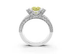 Fancy Yellow Oval Cut Diamond Milgrain Halo Pavé Engagement Ring Set in Platinum with Prong Setting