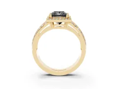 Fancy Black Princess Cut Diamond Halo Ring Set in Yellow gold with Double Pavé Split Shank