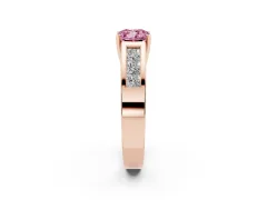 Fancy Pink Cushion Cut Diamond Solitaire Ring Set in Rose gold with Channel-Set Accent Stones and Prong Setting