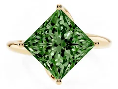 Fancy Green Princess Cut Diamond Solitaire Engagement Ring Set in Yellow gold with Classic Plain Band