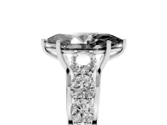 Fancy Black Marquise Cut Diamond Solitaire Ring Set in Platinum with Pavé-Set Band and Prong Setting