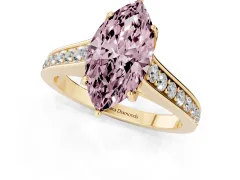 Fancy Pink Marquise Cut Diamond Solitaire Pavé Engagement Ring Set in Yellow gold with Prong Setting