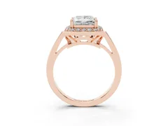 Princess Cut Diamond Halo Ring Set in Rose gold with Accent-Lined Split Shank and Prong Setting