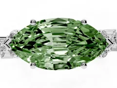 Fancy Green Marquise Cut Diamond Ring Set in Silver with Scattered Round Accents