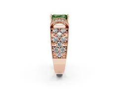 Fancy Green Emerald Cut Diamond Milgrain Halo Pavé Engagement Ring Set in Rose gold with Prong Setting