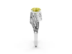 Fancy Yellow Round Cut Diamond Solitaire Ring Set in Silver with Layered Twist Pavé Band