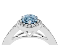 Fancy Blue Marquise Cut Diamond Halo Split Shank Pavé Ring Set in Platinum with Prong Setting