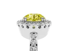 Fancy Yellow Round Cut Diamond Halo Ring Set in Silver with Pavé Shank and Prong Setting