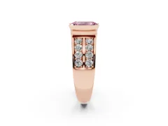 Fancy Pink Emerald Cut Diamond Wide Channel Set Band Ring Set in Rose gold with Bezel Setting