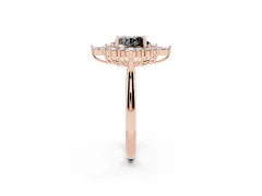 Fancy Black Round Cut Diamond Cluster Halo Ring Set in Rose gold with Marquise and Round Accents