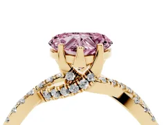 Fancy Pink Heart Cut Diamond Twist Pavé Solitaire Engagement Ring Set in Yellow gold with Prong Setting