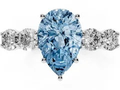 Fancy Blue Pear Cut Diamond Five-Stone Prong Set Band Ring Set in White gold with Polished Band