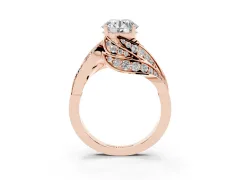 Round Cut Diamond Solitaire Ring Set in Rose gold with Layered Twist Pavé Band