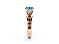 Fancy Blue Round Cut Diamond Three-Stone Ring Set in Rose gold with Textured Band