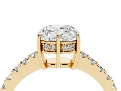 Cushion Cut Diamond Solitaire Engagement Ring Set in Yellow gold with Pavé Band and Prong Setting