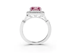 Fancy Pink Asscher Cut Diamond Halo Engagement Ring Set in Silver with Twisted Band and Prong Setting