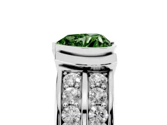 Fancy Green Heart Cut Diamond Wide Channel Set Band Ring Set in Silver with Bezel Setting