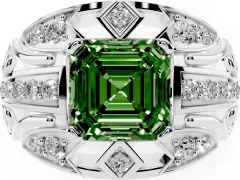 Fancy Green Asscher Cut Diamond Art Deco Ring Set in Platinum with Pavé Split Shank