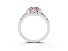 Fancy Pink Heart Cut Diamond Round Cluster Halo Ring Set in Silver with Solitaire Band and Prong Setting
