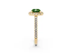Fancy Green Cushion Cut Diamond Pavé Halo Ring Set in Yellow gold with Prong Setting