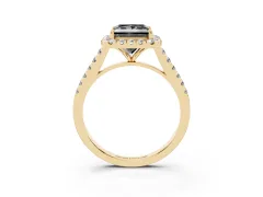 Fancy Black Princess Cut Diamond Halo Pavé Engagement Ring Set in Yellow gold with Prong Setting