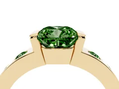 Fancy Green Cushion Cut Diamond Channel-Set Band Ring Set in Yellow gold with Bezel Prong Setting