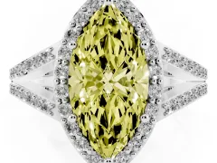 Fancy Yellow Marquise Cut Diamond Halo Split Shank Pavé Ring Set in Silver with Prong Setting