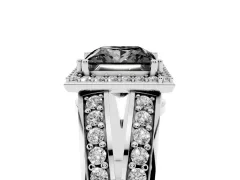 Fancy Black Princess Cut Diamond Halo Ring Set in White gold with Double Pavé Split Shank