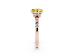 Fancy Yellow Oval Cut Diamond Three-Stone Pavé Ring Set in Rose gold with Prong Setting
