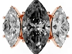 Fancy Black Marquise Cut Diamond Three-Stone Ring Set in Rose gold with Pavé Band