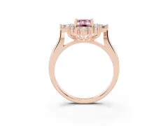 Fancy Pink Emerald Cut Diamond Cluster Halo Ring Set in Rose gold with Marquise and Round Accents