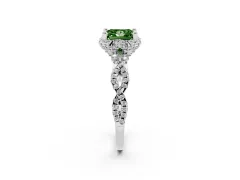 Fancy Green Princess Cut Diamond Halo Twist Band Solitaire Ring Set in Silver with Prong-Set Center Stone
