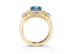 Fancy Blue Asscher Cut Diamond Five-Stone Prong Set Band Ring Set in Yellow gold with Polished Band