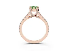 Fancy Green Pear Cut Diamond Solitaire Ring Set in Rose gold with Brilliant Pavé Band and Prong Setting