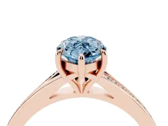 Fancy Blue Marquise Cut Diamond Solitaire Ring Set in Rose gold with Pavé Accent Band and Classic Prong Setting