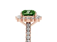 Fancy Green Cushion Cut Diamond Halo Ring Set in Rose gold with Pavé Band and Prong Setting