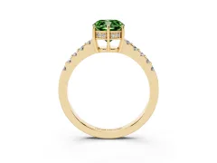 Fancy Green Cushion Cut Diamond Solitaire Engagement Ring Set in Yellow gold with Pavé Band and Prong Setting