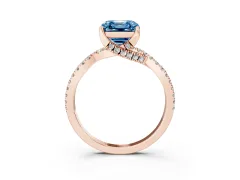 Fancy Blue Asscher Cut Diamond Twist Pavé Solitaire Engagement Ring Set in Rose gold with Prong Setting