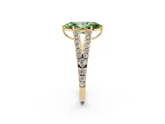 Fancy Green Marquise Cut Diamond Split Shank Pavé Engagement Ring Set in Yellow gold with Prong-Held Center Stone