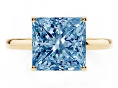 Fancy Blue Princess Cut Diamond Solitaire Ring Set in Yellow gold with Plain Band and Prong Setting