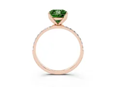 Fancy Green Princess Cut Diamond Solitaire Engagement Ring Set in Rose gold with Round Pavé Band and Prong Setting