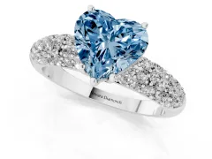 Fancy Blue Heart Cut Diamond Pavé Band Solitaire Ring Set in Silver with Close-Set Accent Stones and Prong Setting
