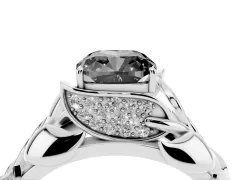 Fancy Black Cushion Cut Diamond Leaf-Inspired Engagement Ring Set in Silver with Round Accents