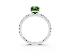 Fancy Green Radiant Cut Diamond Pavé Solitaire Engagement Ring Set in Platinum with Prong Setting