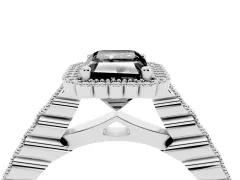 Fancy Black Radiant Cut Diamond Halo Ring Set in White gold with Pavé Milgrain Band