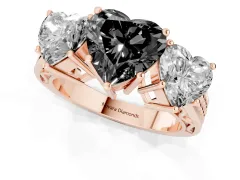 Fancy Black Heart Cut Diamond Three-Stone Ring Set in Rose gold with Textured Band