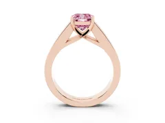 Fancy Pink Cushion Cut Diamond Solitaire Ring Set in Rose gold with Channel-Set Accent Stones and Prong Setting