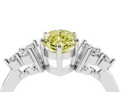 Fancy Yellow Marquise Cut Diamond Solitaire Ring Set in Platinum with Cluster Accents on Each Side
